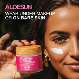 ALOESUN natural ingredient display with oils and tallow highlighting nourishing benefits