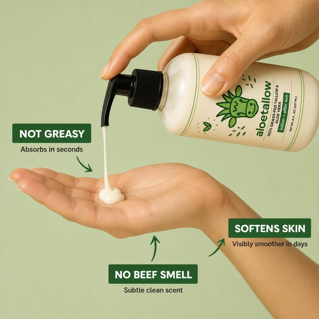 AloeTallow used after-sun on shoulders showing calming and tan-extending benefits