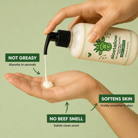 AloeTallow used after-sun on shoulders showing calming and tan-extending benefits