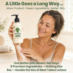 AloeTallow lotion on hand illustrating instant moisturization and soothing feel