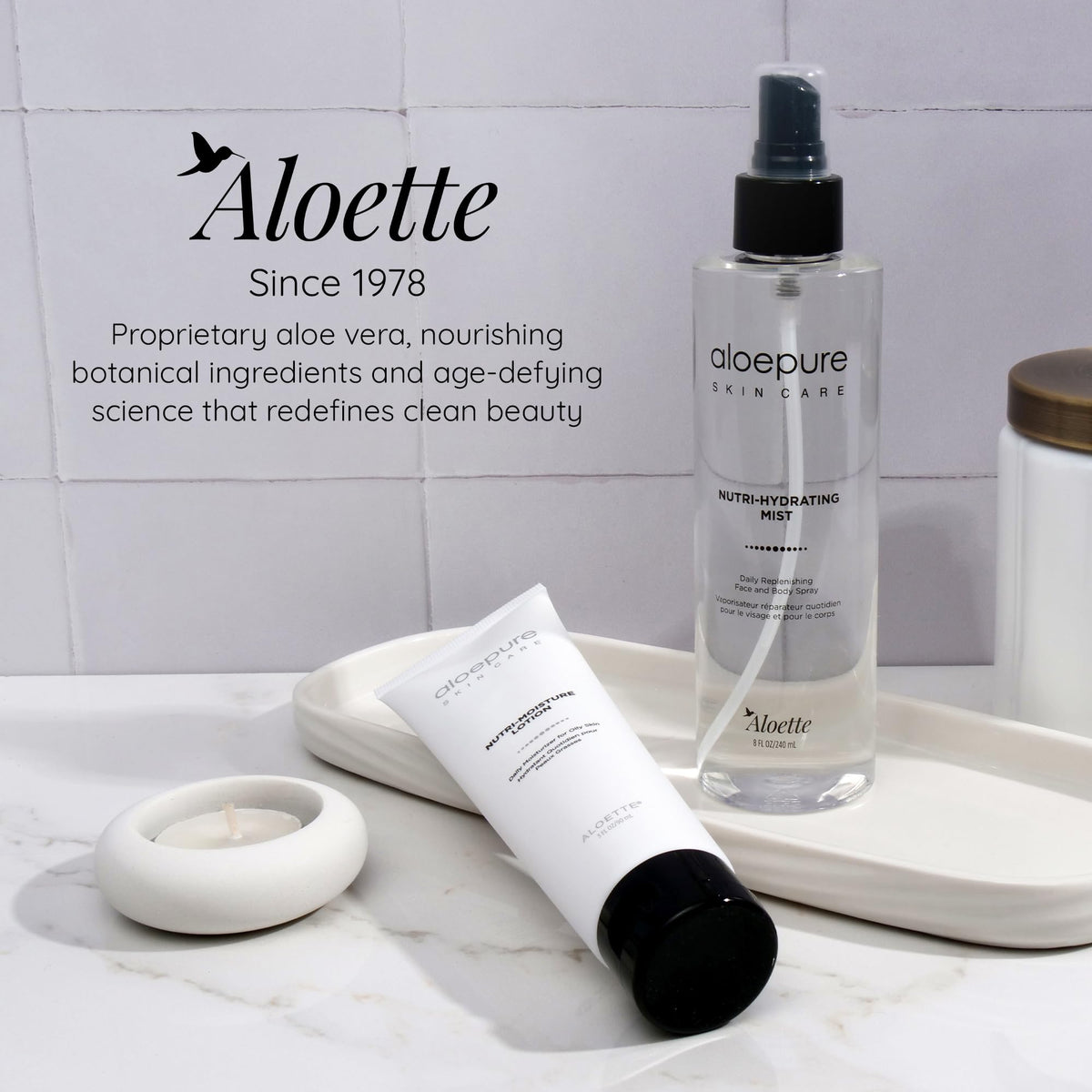 Aloette label detail showing aloe and vitamins, transparency about ingredients