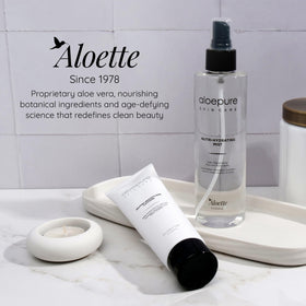 Aloette label detail showing aloe and vitamins, transparency about ingredients