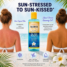 Aloha Sun applied on palm showing spreadable gel for quick soothing comfort