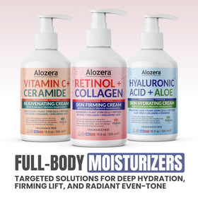 Alozera hand squeezing lotion into palm for generous, controlled dispensing