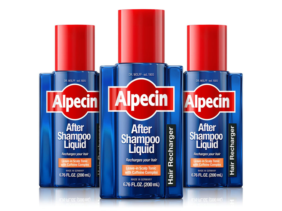 Alpecin front packaging showing bottle and pack benefits for daily use