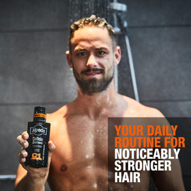Rich lather on scalp from Alpecin demonstrating cleansing action and refreshing feel