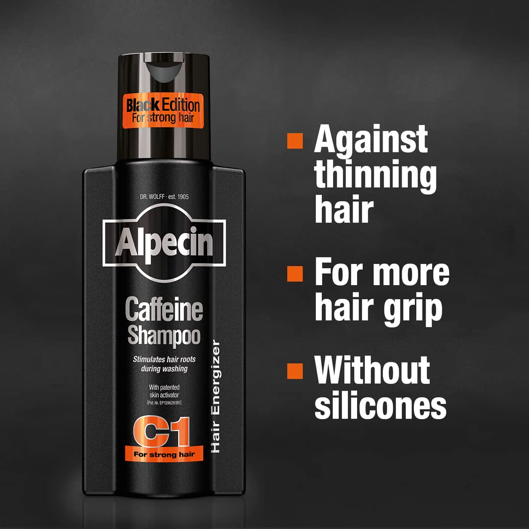 Alpecin shampoo pouring to show smooth caffeine-infused texture and easy application