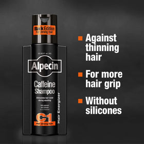 Alpecin shampoo pouring to show smooth caffeine-infused texture and easy application