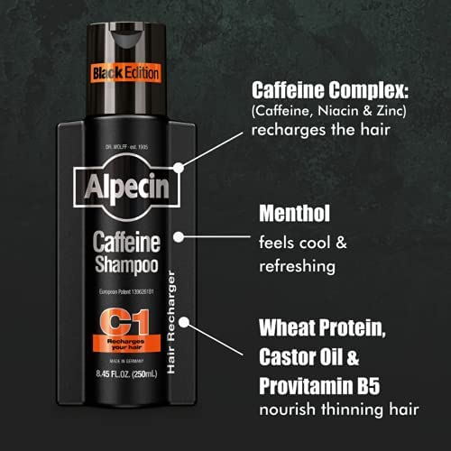 Man applying Alpecin C1 Black Edition in shower for energizing scalp boost