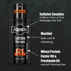 Man applying Alpecin C1 Black Edition in shower for energizing scalp boost