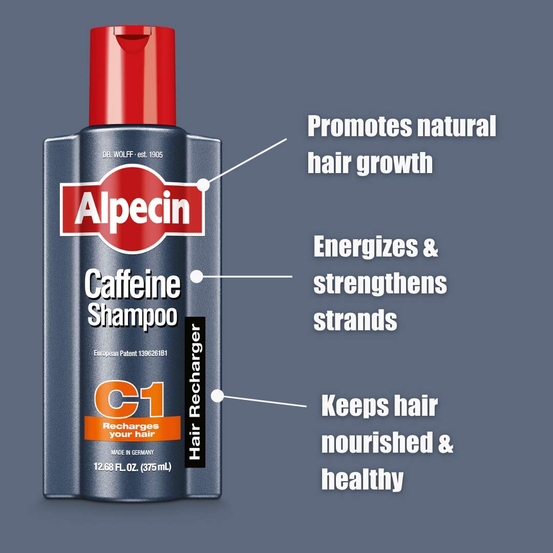 Alpecin C1 being applied in shower to energize scalp and refresh hair