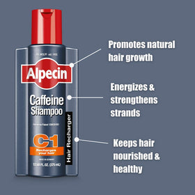 Alpecin C1 being applied in shower to energize scalp and refresh hair
