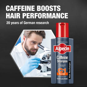 Man applying Alpecin C1 in shower demonstrating scalp cleansing and refresh benefit