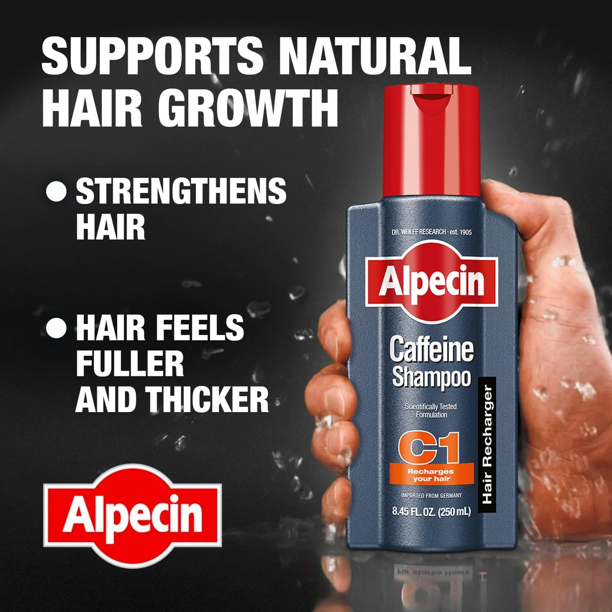 Alpecin C1 being dispensed and lathered for effective cleansing benefit