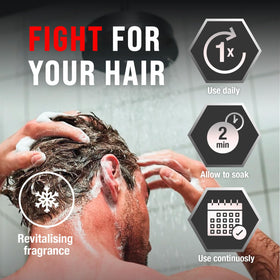 Alpecin C1 applied to scalp during massage to improve contact benefit