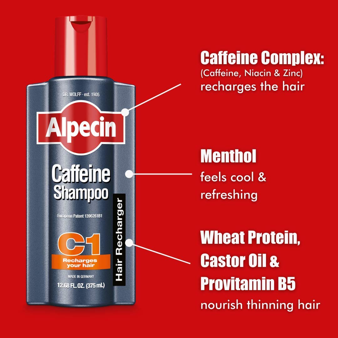 Alpecin C1 bottle in hand to show size and ease of daily use