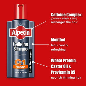 Alpecin C1 bottle in hand to show size and ease of daily use