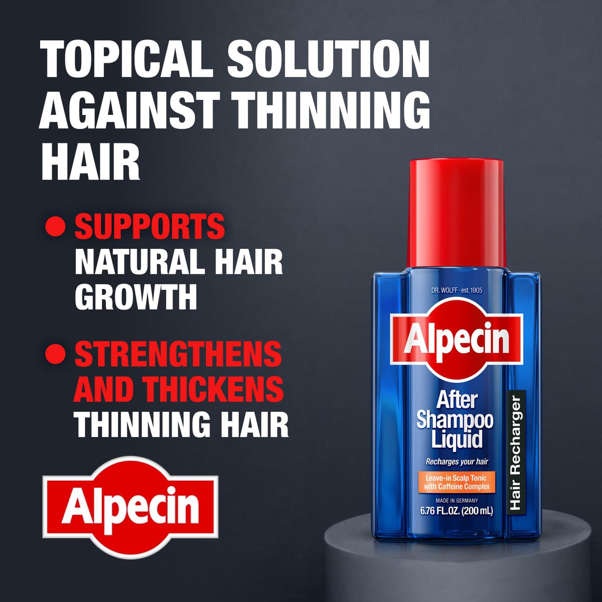 Alpecin caffeine liquid texture close-up highlighting lightweight, fast-absorbing finish
