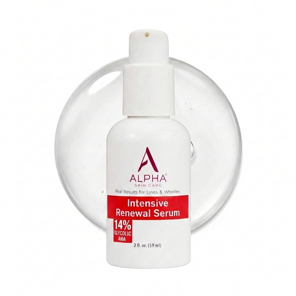 Alpha bottle front view showing label and 14% glycolic strength for effective exfoliation