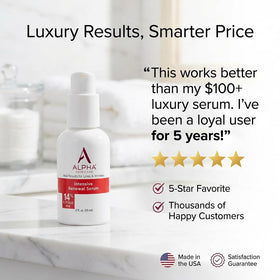 Alpha serum on bathroom counter in morning routine promoting brighter-looking skin