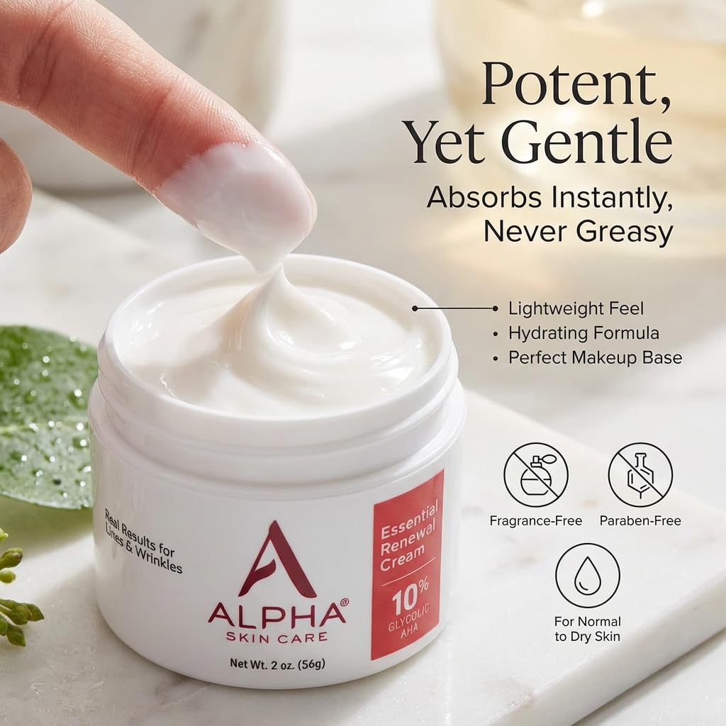 Alpha cream on hand demonstrates 2 oz size and easy application for travel
