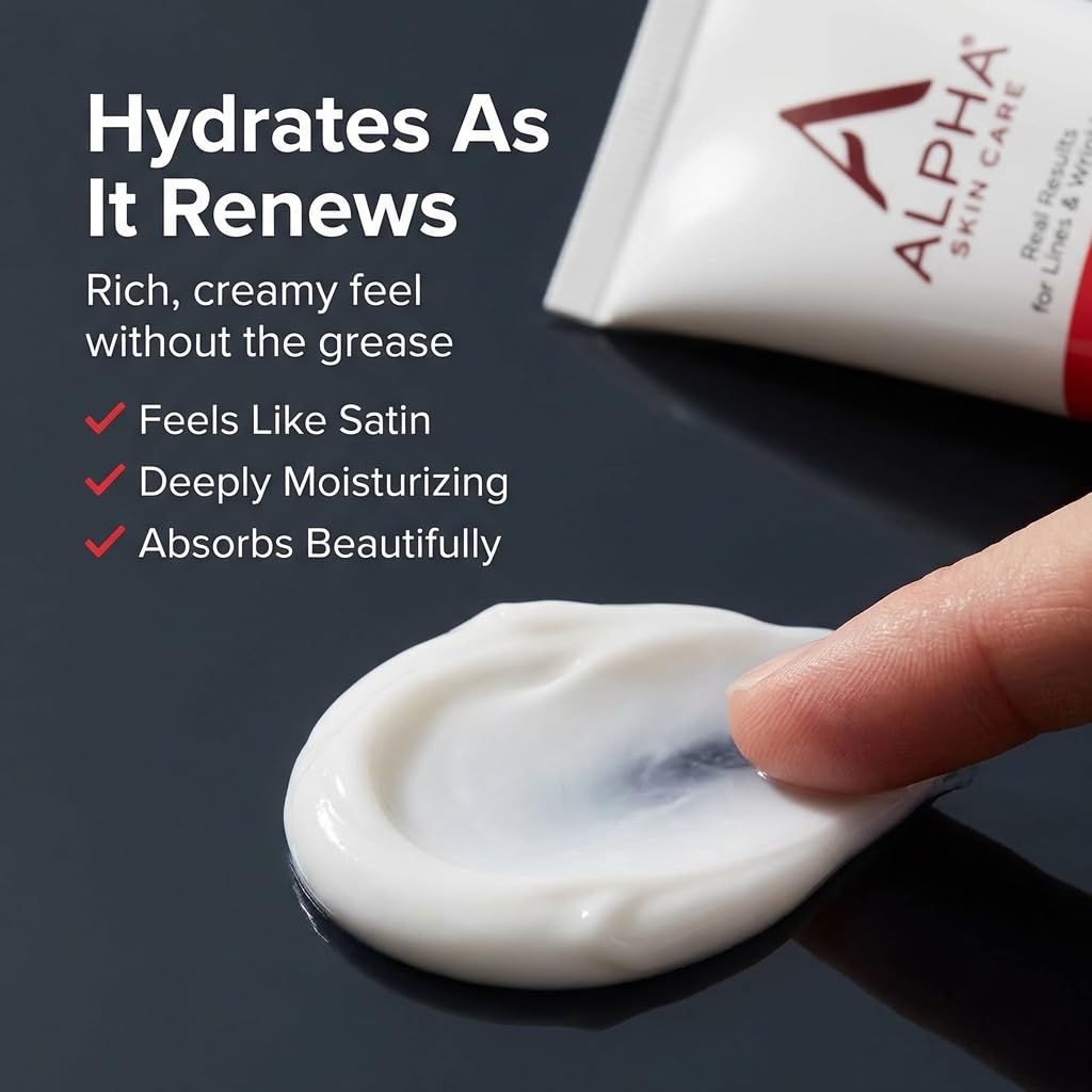 Alpha cream spread on hand showing hydration and smoothing benefit