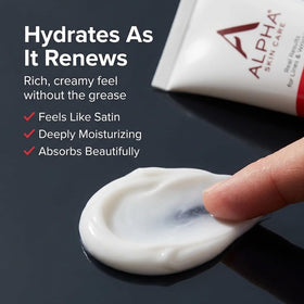 Alpha cream spread on hand showing hydration and smoothing benefit