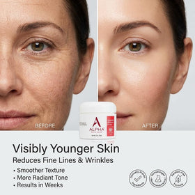 Alpha open jar texture close-up highlighting smooth cream for gentle exfoliation