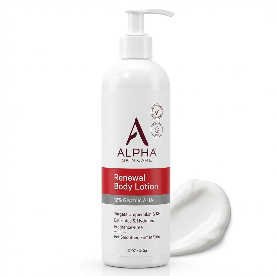 Alpha front packaging showing 12% glycolic for smoother skin