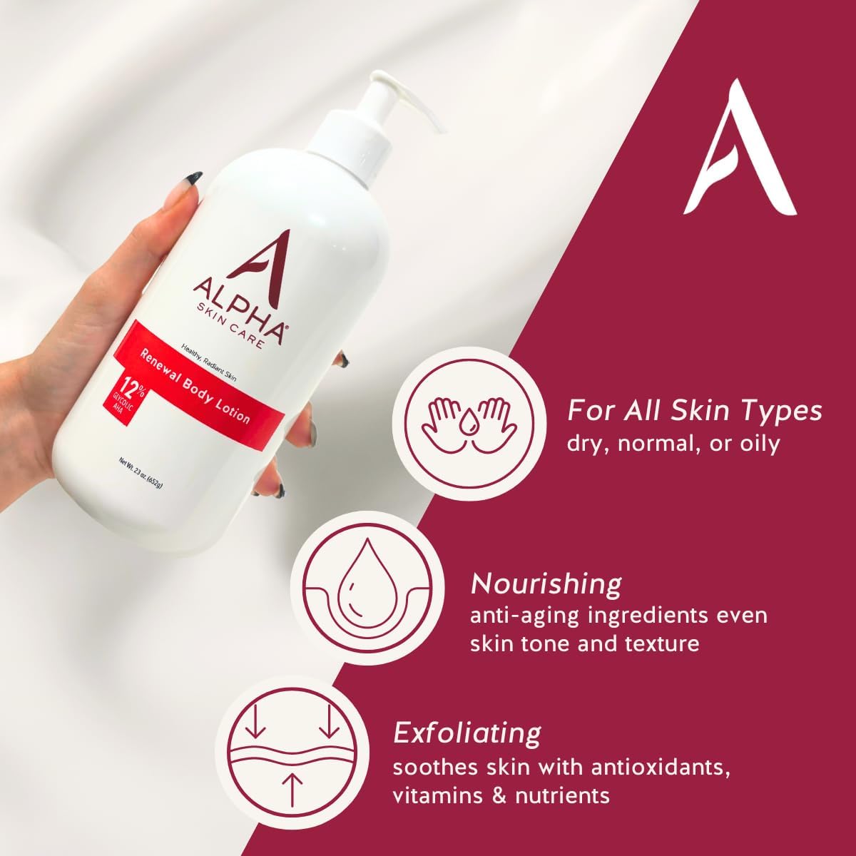 Alpha lotion texture close-up demonstrating smooth hydrating formula