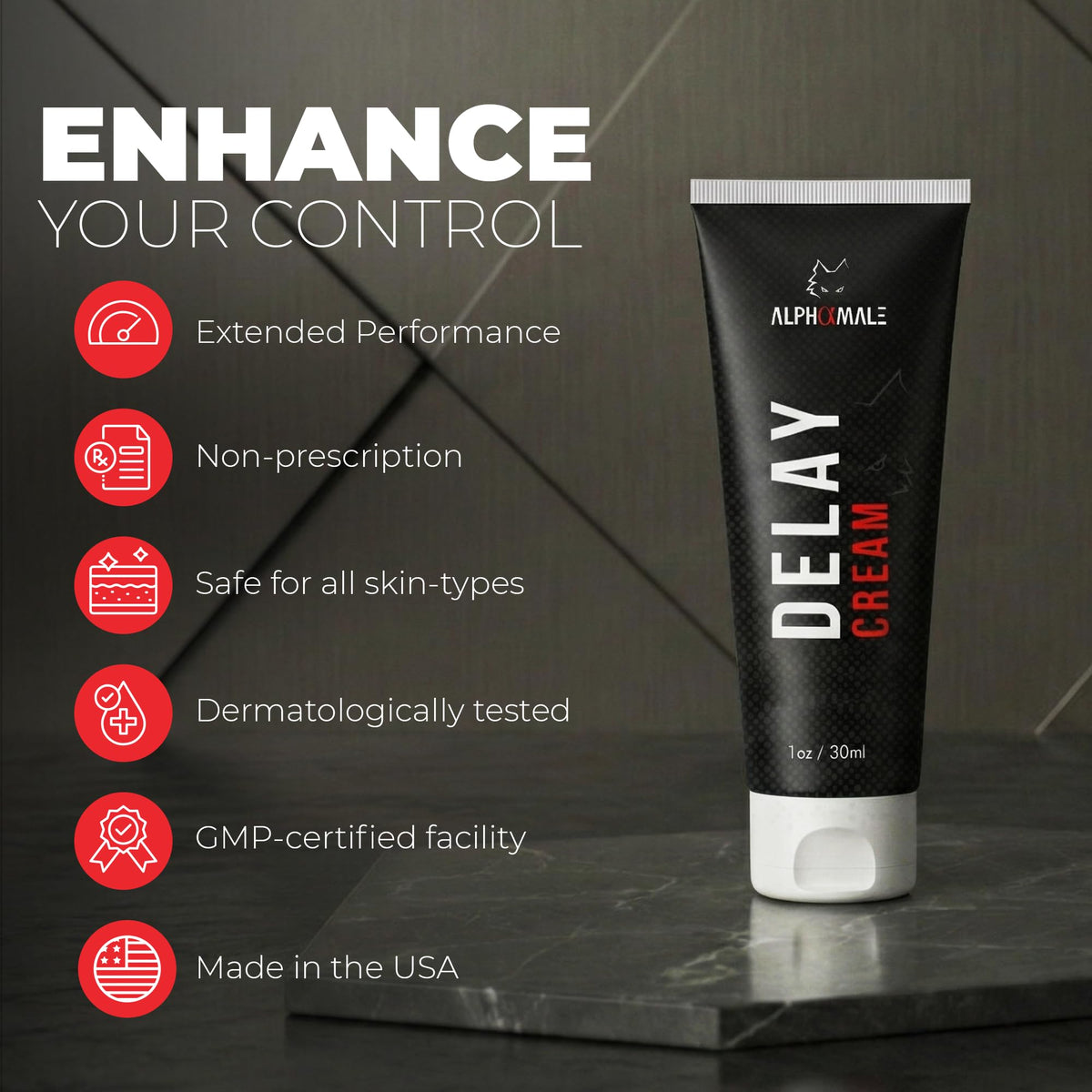 AlphaMale application demo applying cream to skin, showing precise targeted use