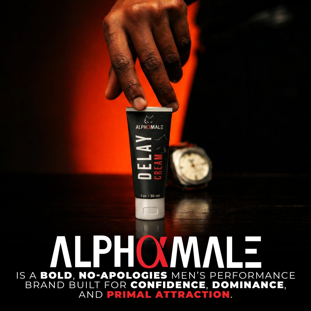 AlphaMale cream on bathroom counter in lifestyle setting for discreet everyday use