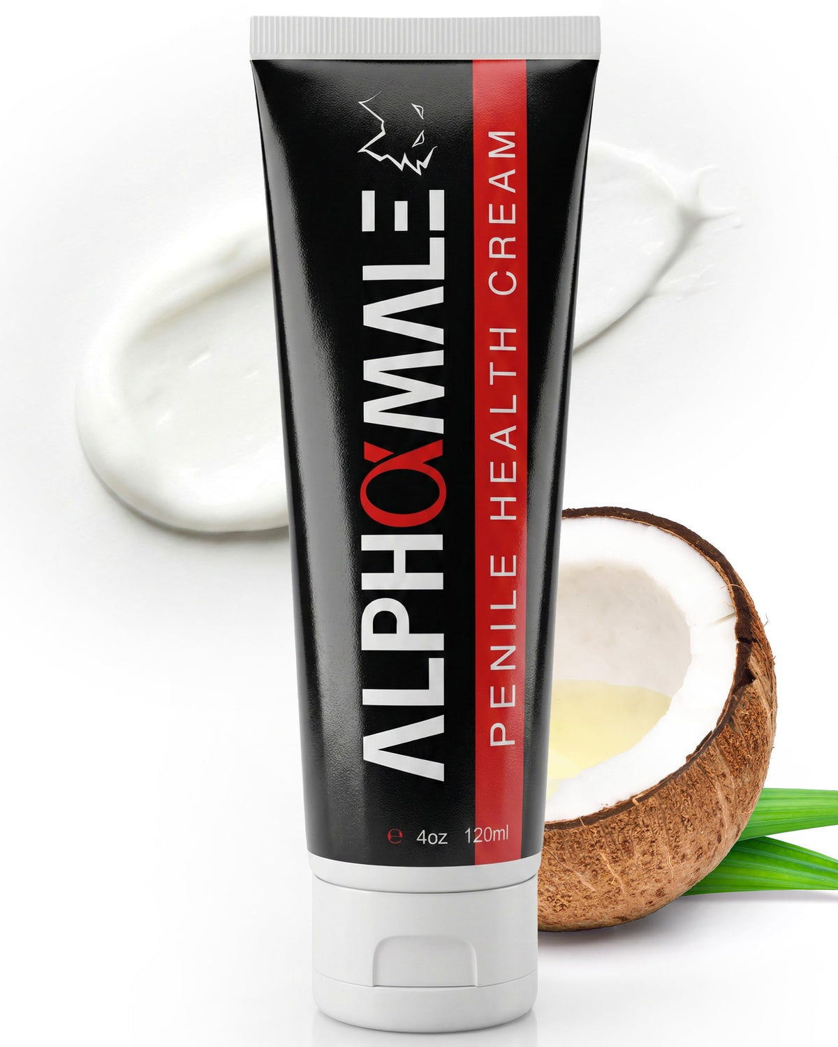 AlphaMale front packaging 4oz jar showing clear product identity and quick benefit