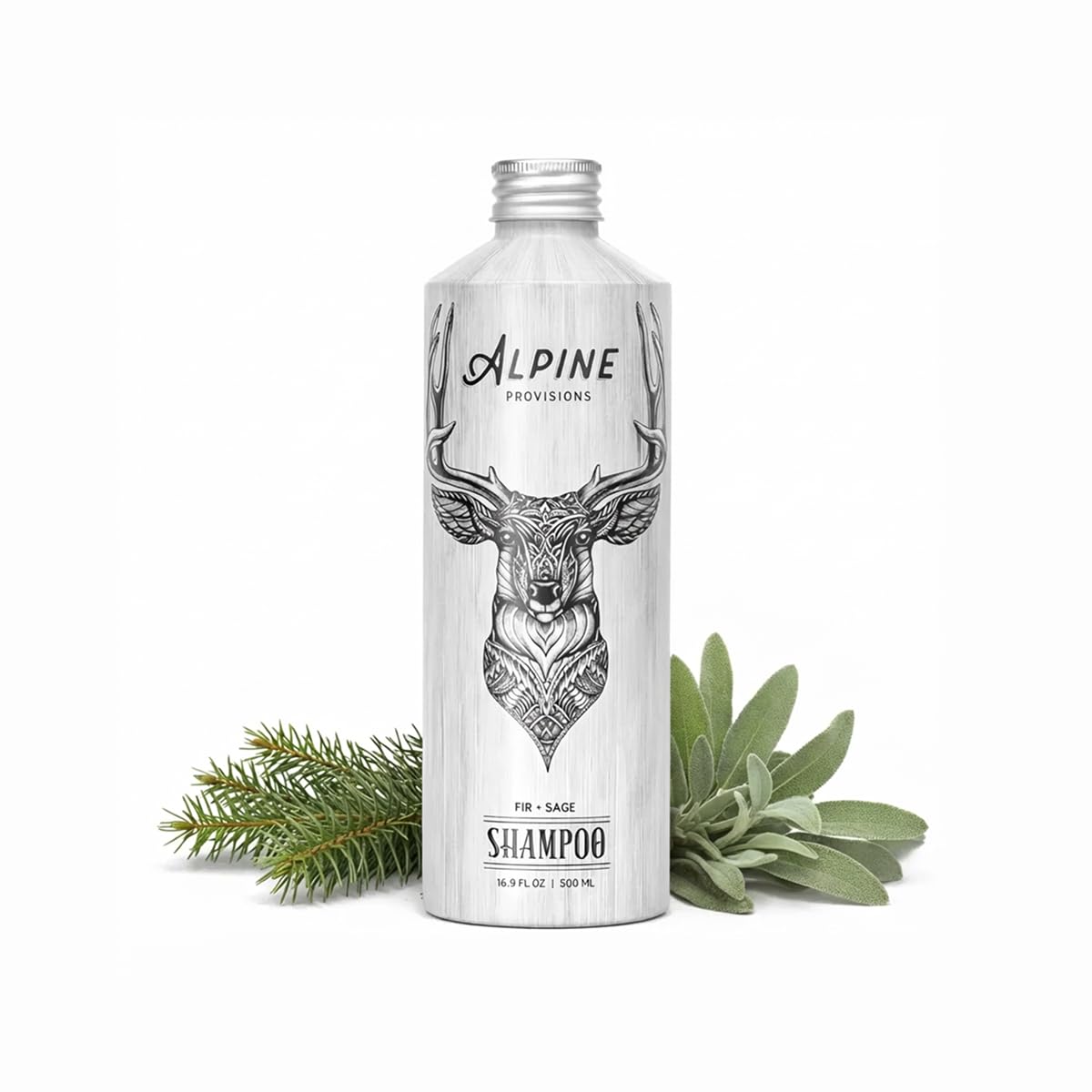 Alpine Provisions front bottle showing fir and sage scent and eco packaging benefit