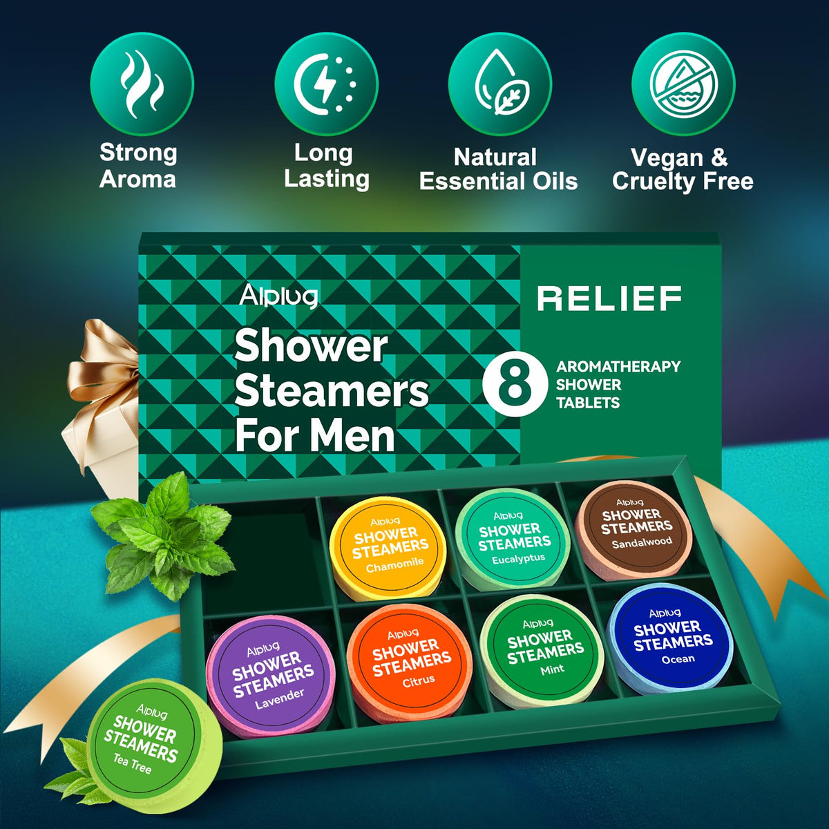 ALPLUG steamer placed on shower ledge releasing aromatic steam during use