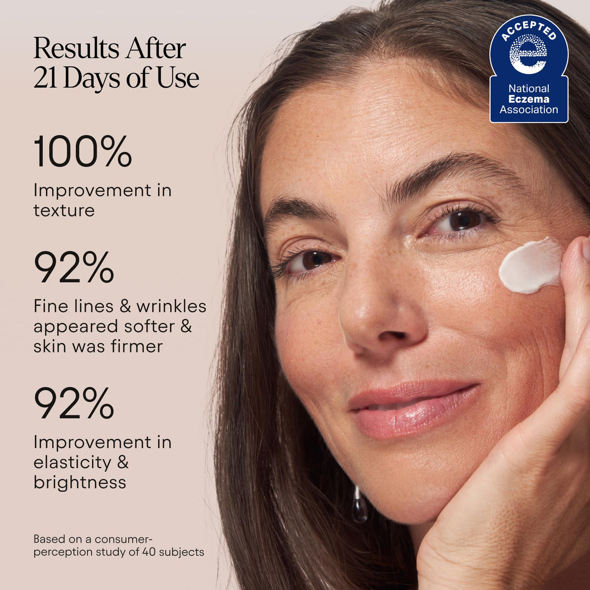Alpyn moisturizer next to a hand to show 1.7 oz size and portability