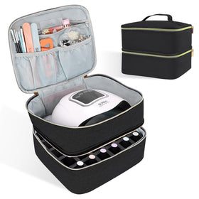 ALSLEA front view of black nail polish organizer showing durable exterior and handle