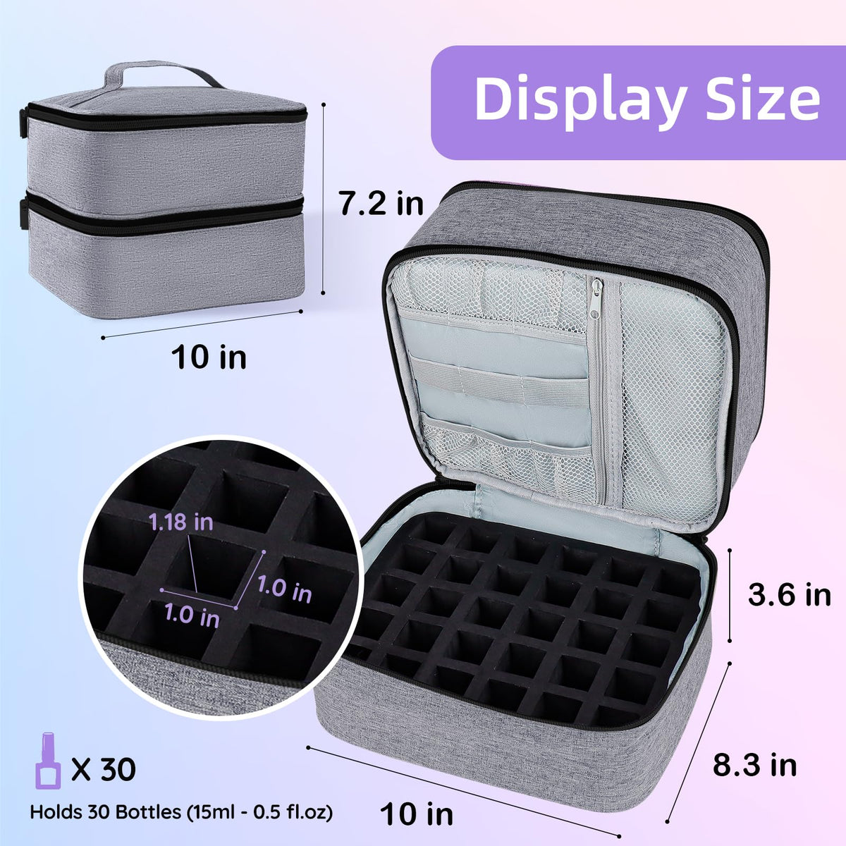 ALSLEA bag shown next to a hand to illustrate 10x8.3x7.2 inch size and portability