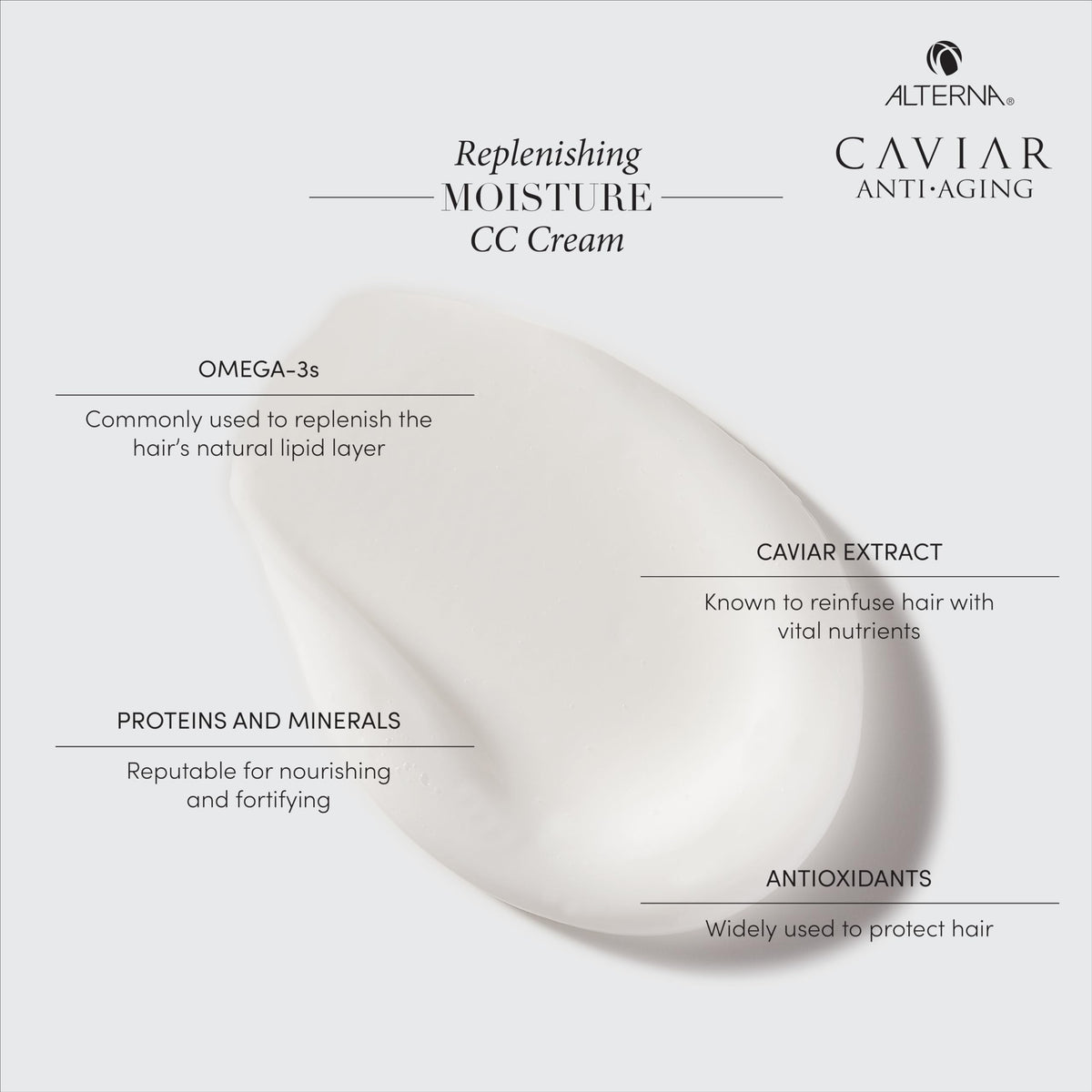 Alterna dispenser detail with cream dispensed highlighting easy-use and controlled amount
