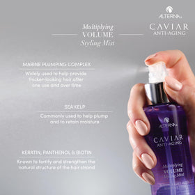 Alterna label close-up highlighting caviar extract and anti-aging benefits
