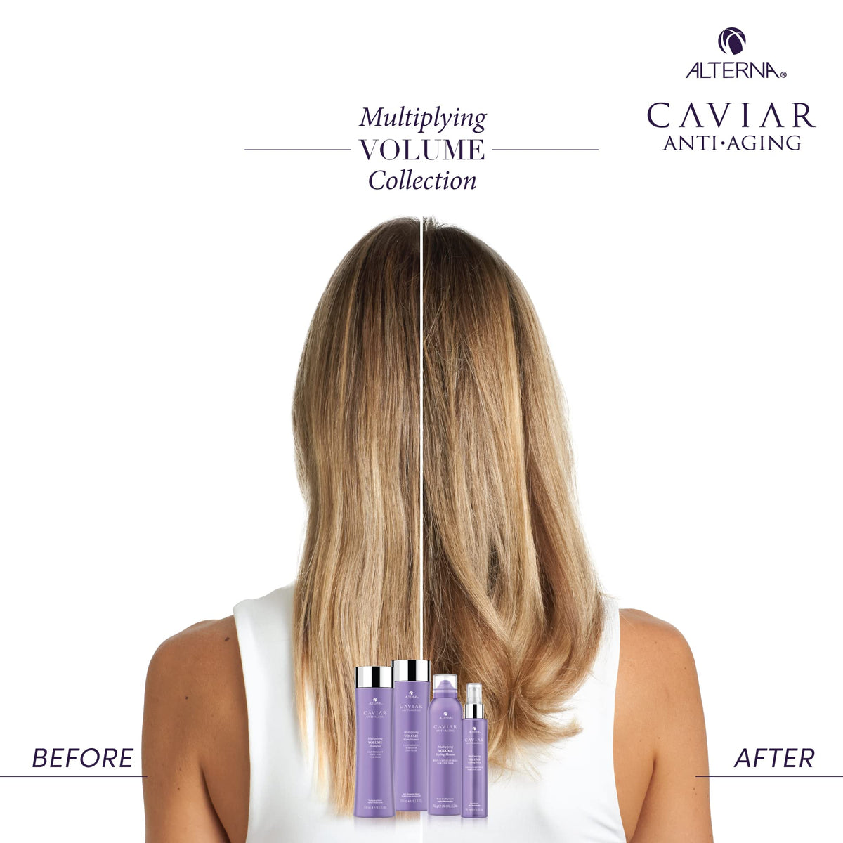 Alterna in-shower use showing application on hair for instant volume and detangling benefit