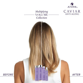 Alterna in-shower use showing application on hair for instant volume and detangling benefit