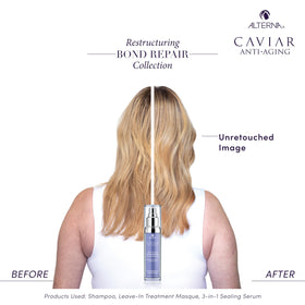 Alterna before-and-after hair comparison showing reduced breakage and smoother ends