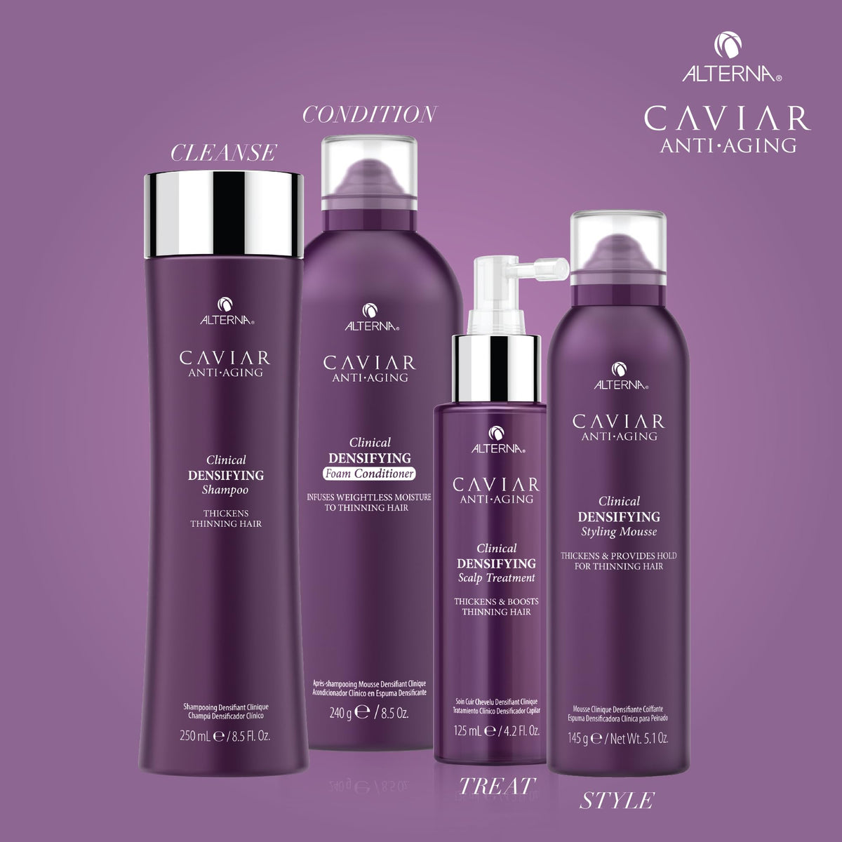 Alterna product in hand applying to scalp demonstrating application benefit
