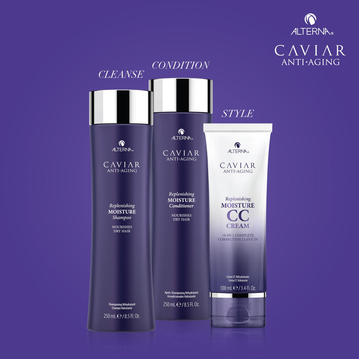 Alterna caviar applied to lengths and ends illustrating smoother, detangled hair