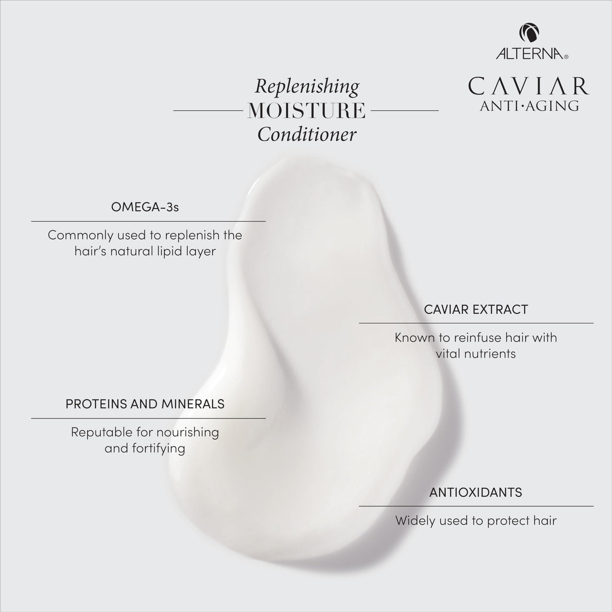 Alterna caviar pump dispensed amount on palm highlighting easy-to-spread formula