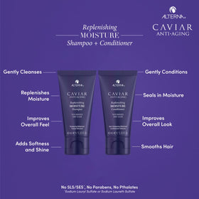 Alterna close-up of shampoo and conditioner bottles highlighting smooth formulation