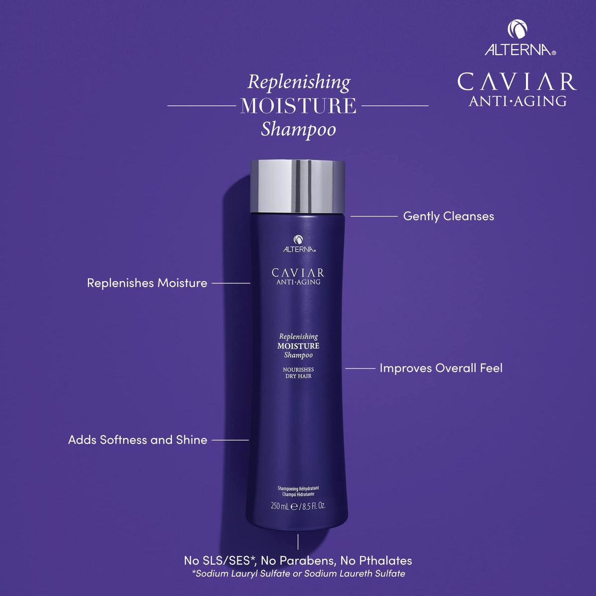 Alterna caviar shampoo pour texture illustrating lightweight hydrating formula benefit