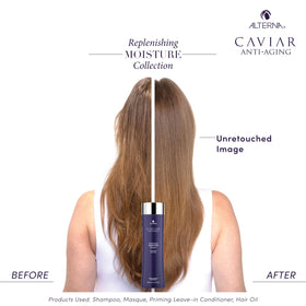 Alterna CAVIAR size comparison in hand demonstrating 8.5 fl oz portability