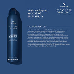 Alterna hairspray on styled hair controlling frizz and adding shine benefit